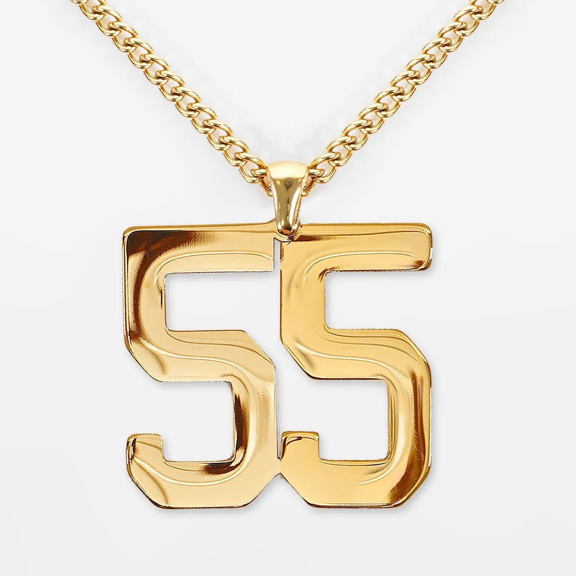 55 Number Pendant with Chain Kids Necklace - Gold Plated Stainless Steel
