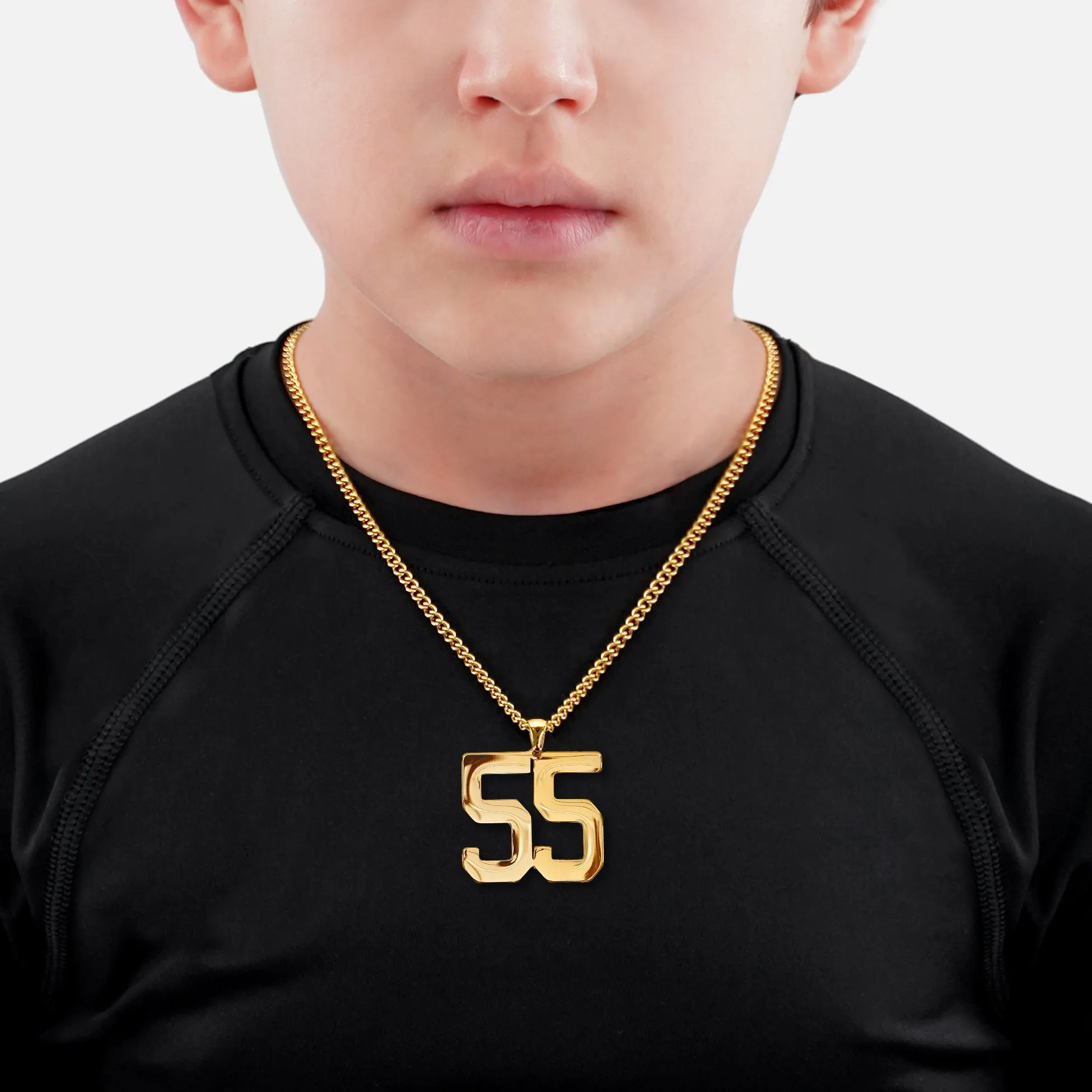 55 Number Pendant with Chain Kids Necklace - Gold Plated Stainless Steel
