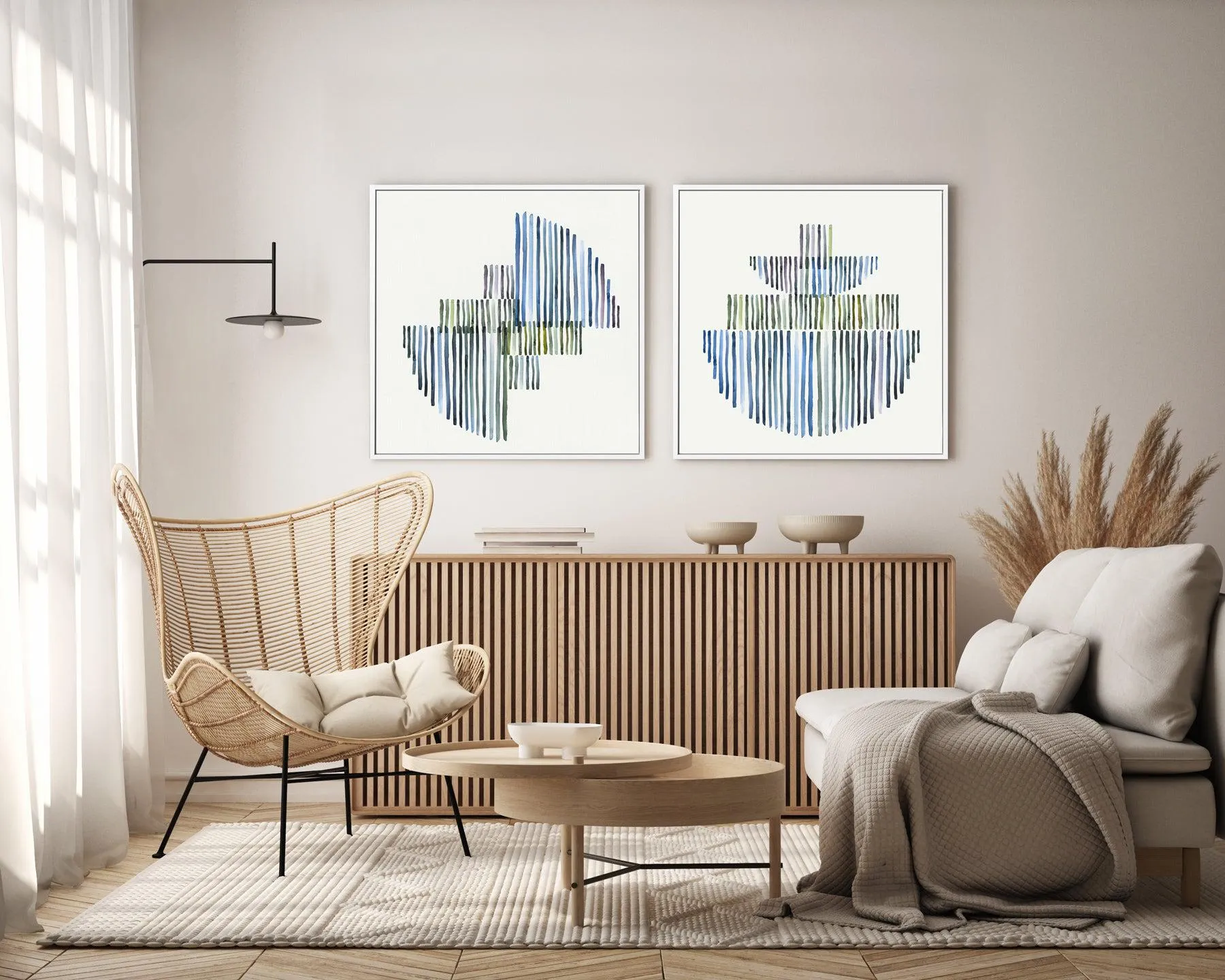 Agua Stripes II SQ Framed Canvas Art Print