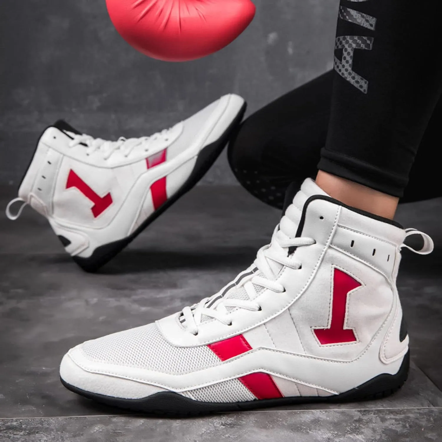 AIRFUL Men's Boxing Boots Fashion Kickboxing Sneakers Lightweight Breathable Squat Shoes Mesh Casual Wrestling Trainers (Color : White, Size : 12.5 Women/11 Men)