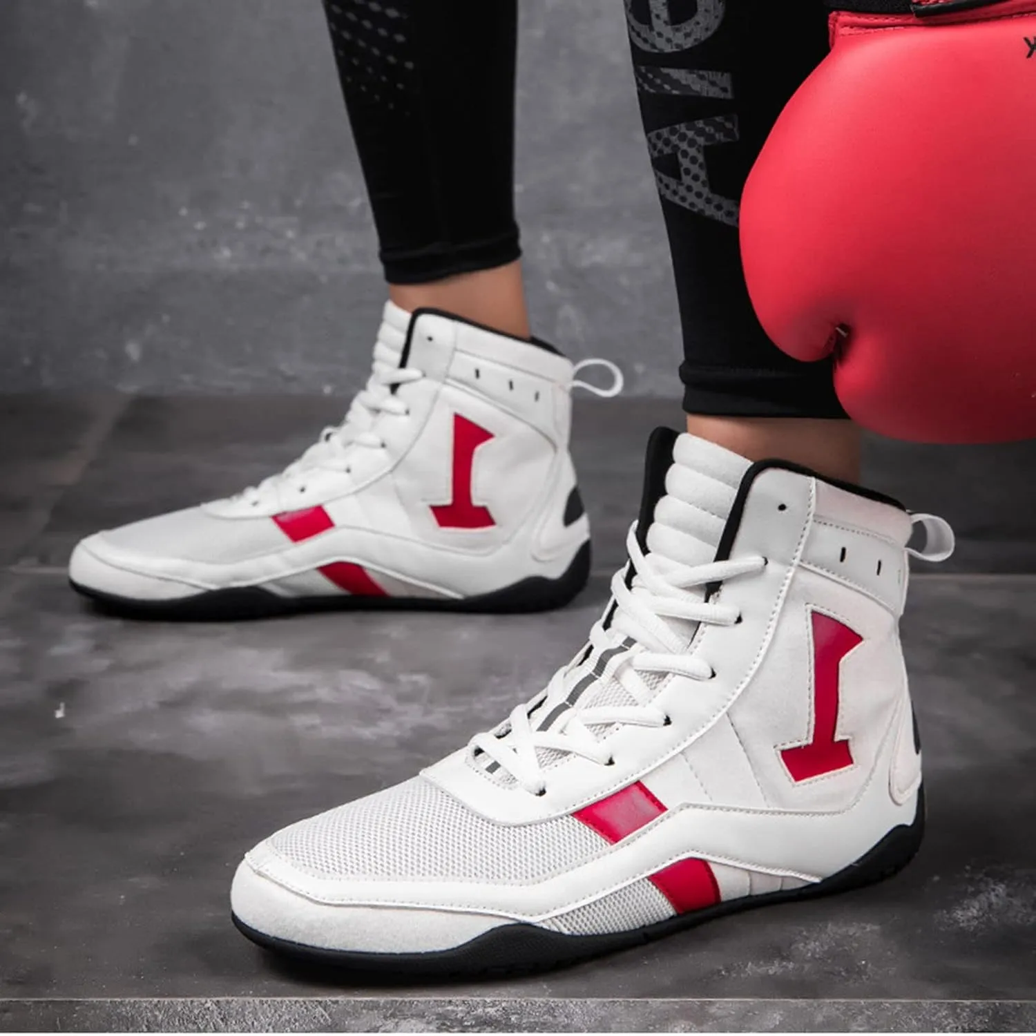AIRFUL Men's Boxing Boots Fashion Kickboxing Sneakers Lightweight Breathable Squat Shoes Mesh Casual Wrestling Trainers (Color : White, Size : 12.5 Women/11 Men)