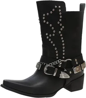 AMDBEL Mid Calf Boots for Women Low Heel Fall Boots for Women 2024 Punk Black Pointed Toe Boots Walking Booties Winter Shoes