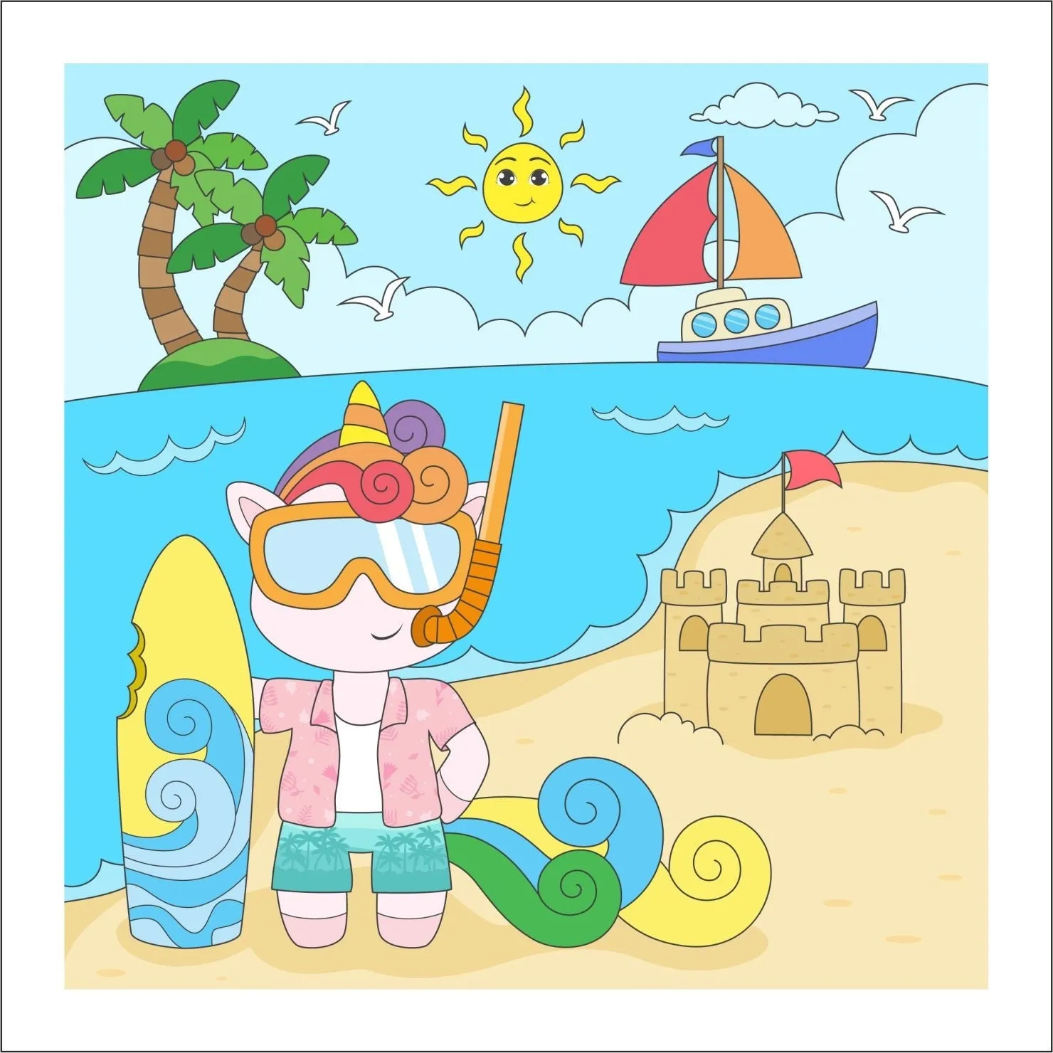 Beach on Unicorn DIY Canvas Base for Painting