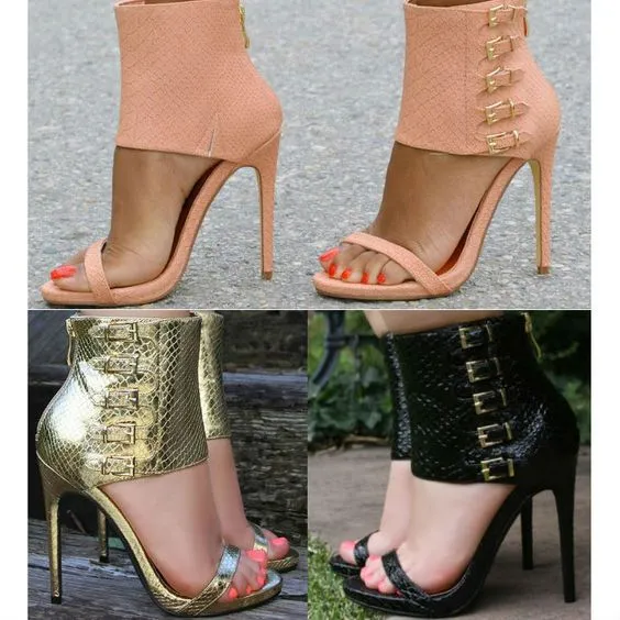 Belt Buckle Stiletto Heel Open-toe Zipper High Heel Sandals