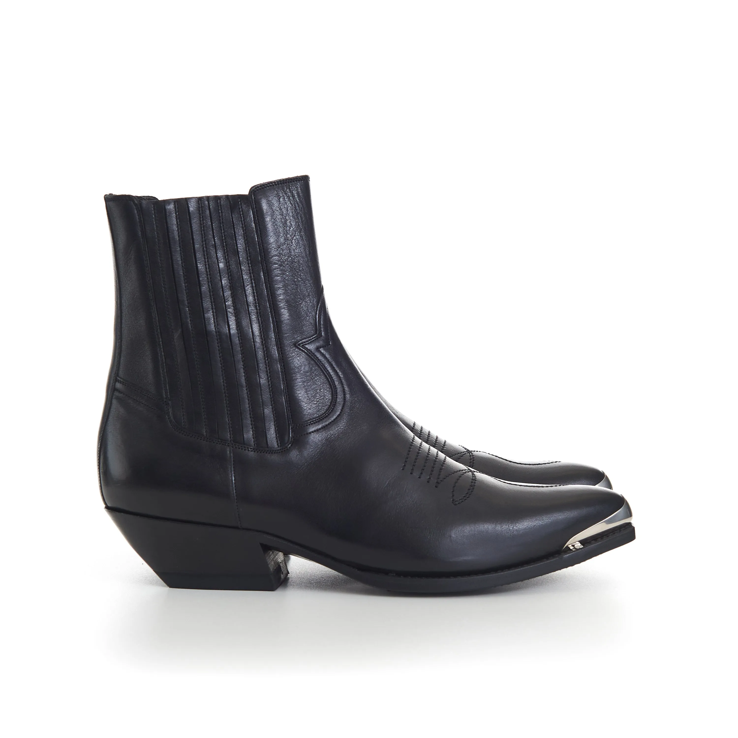 Black Leather Cruiser Chelsea Boots - Metal Toe, Calfskin