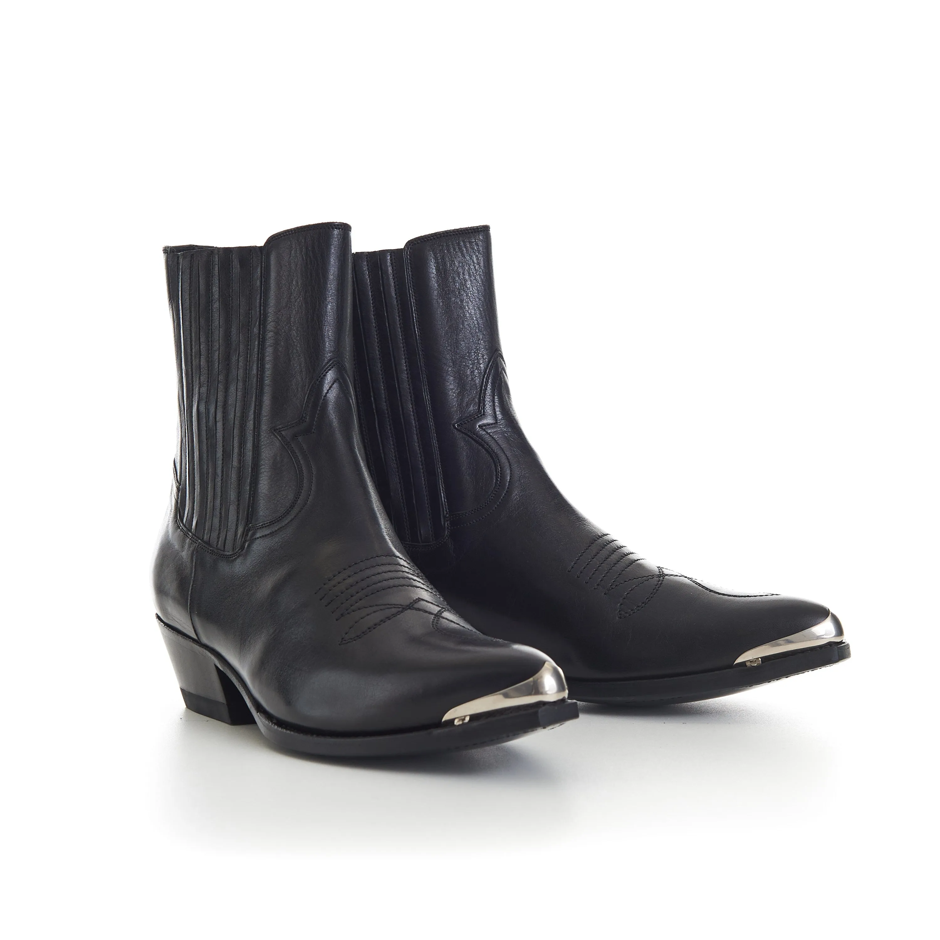 Black Leather Cruiser Chelsea Boots - Metal Toe, Calfskin