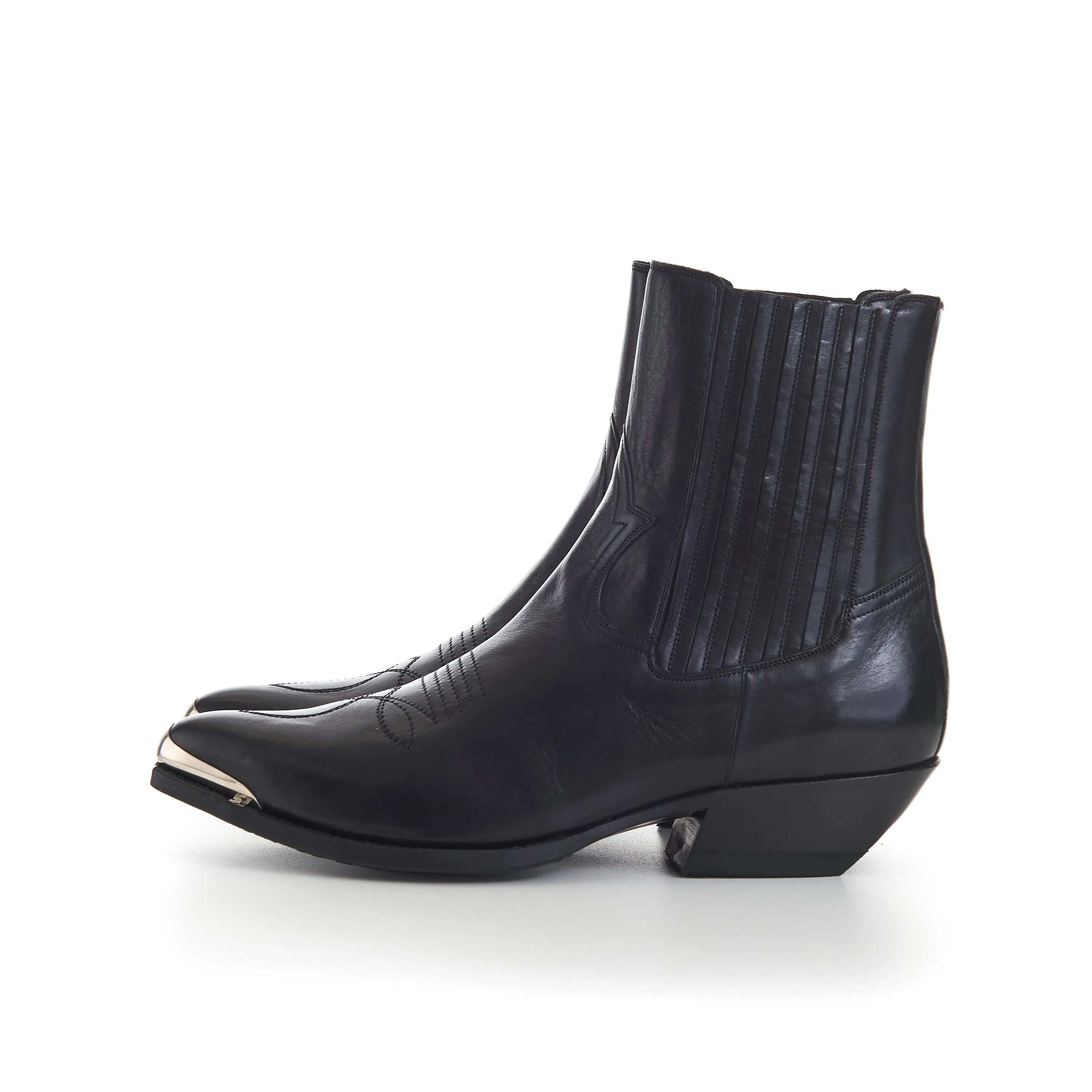 Black Leather Cruiser Chelsea Boots - Metal Toe, Calfskin