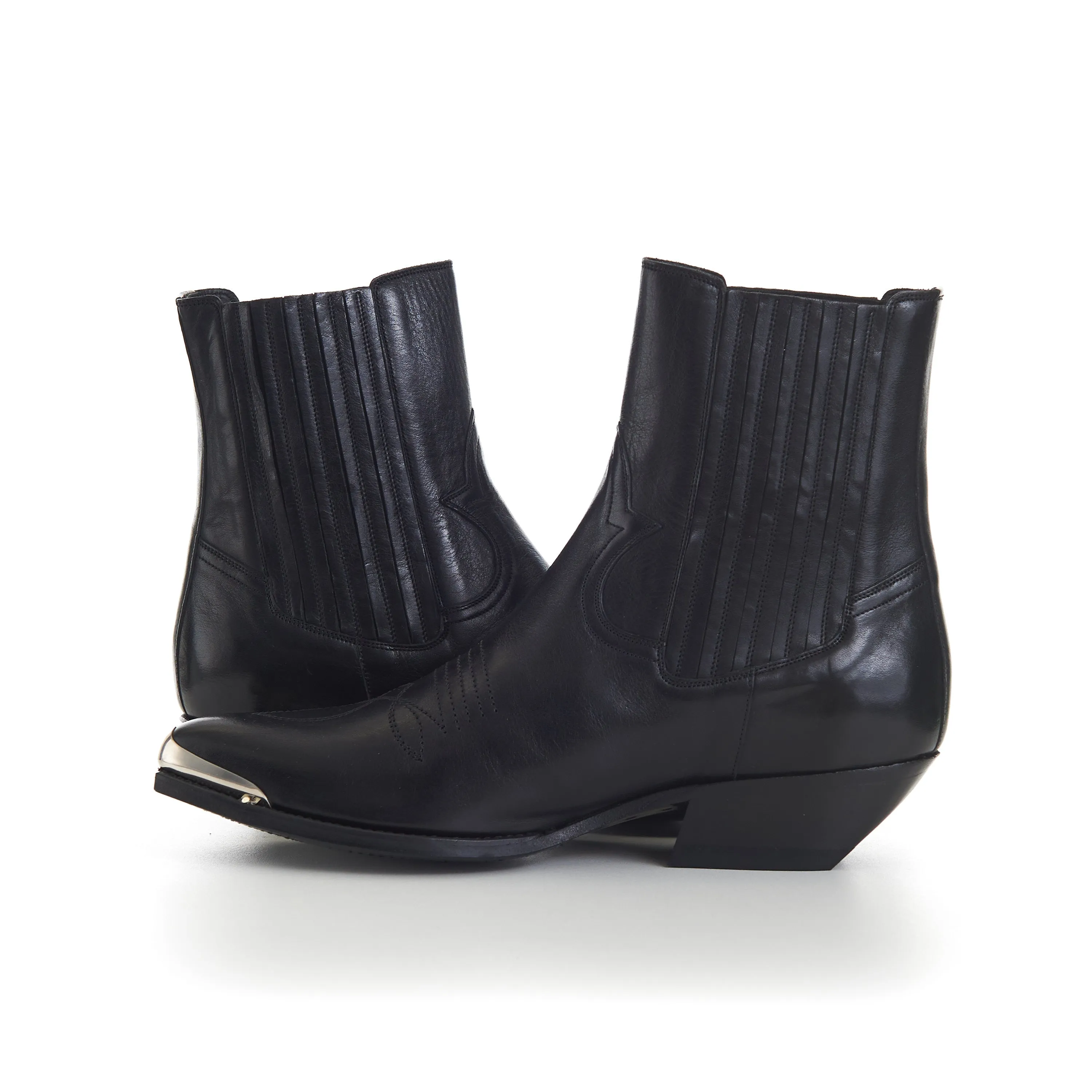 Black Leather Cruiser Chelsea Boots - Metal Toe, Calfskin
