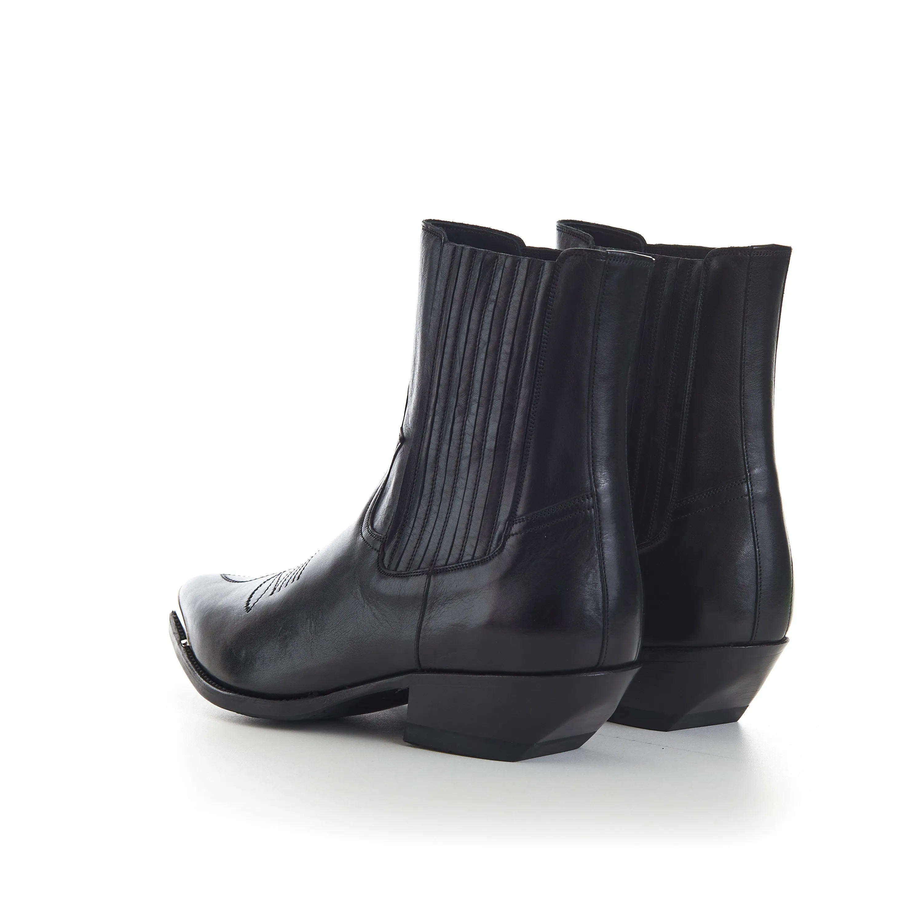 Black Leather Cruiser Chelsea Boots - Metal Toe, Calfskin