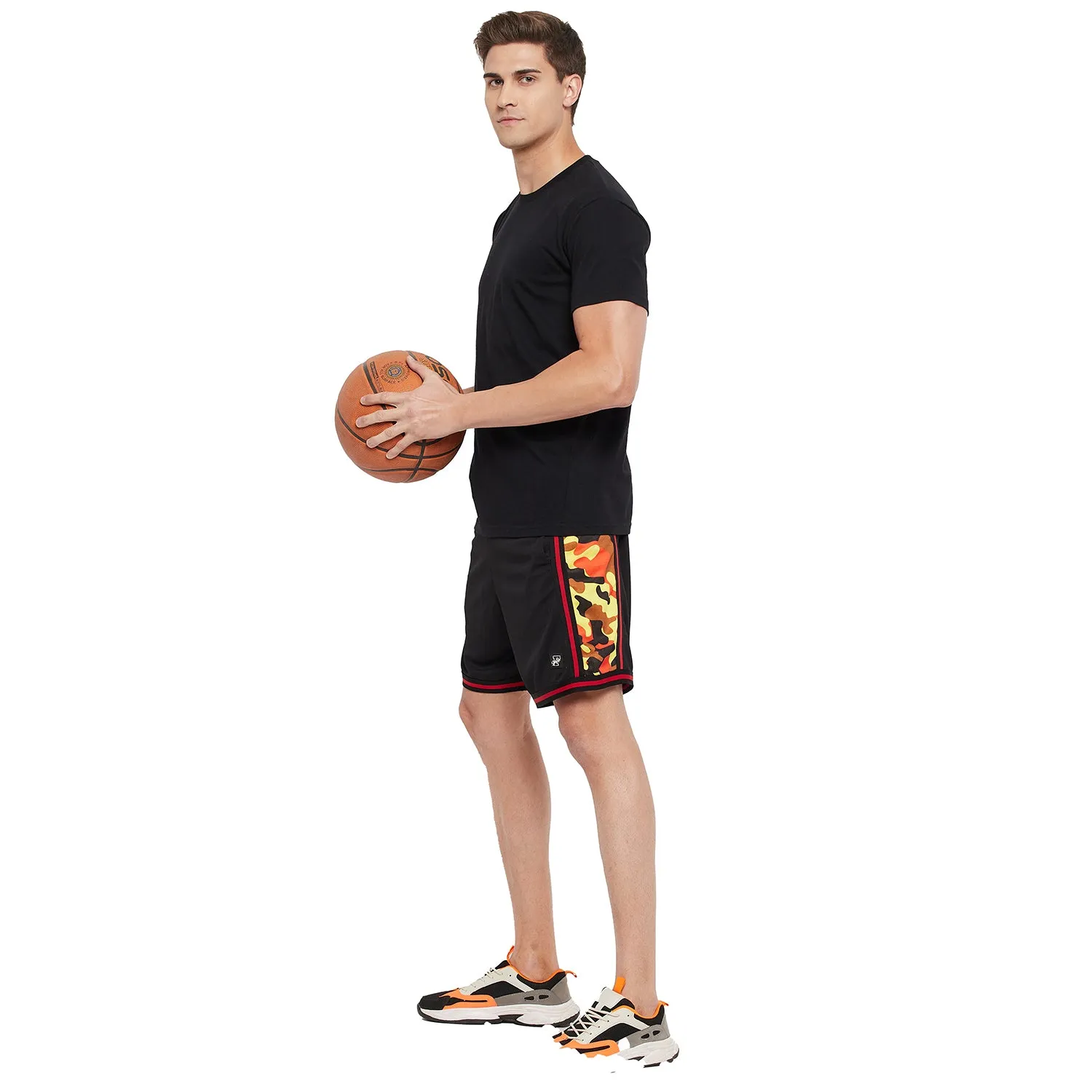 Black Mesh Camo Panel Basketball Shorts