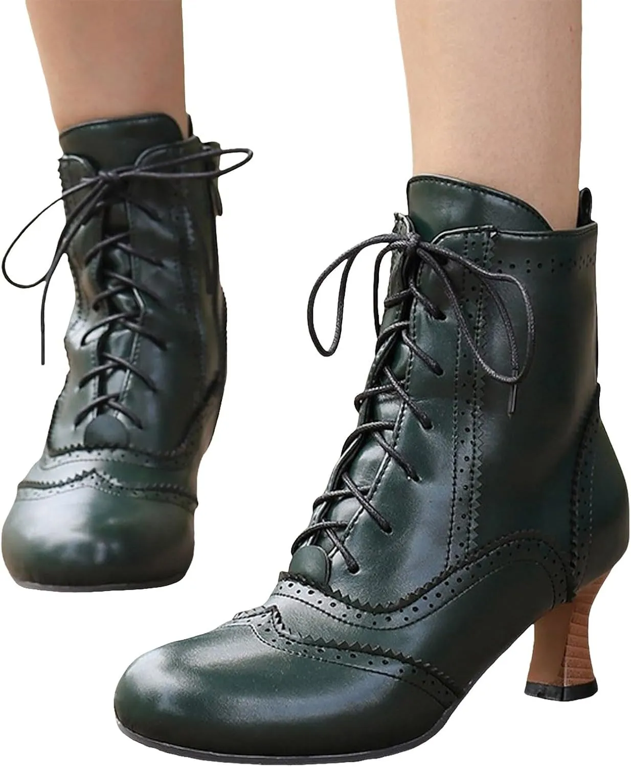 Boots for Women Wide Calf,Vintage Lace Up Victorian Boots Western Kitten Heel Ankle Boots with Zip Party Dance Shoes