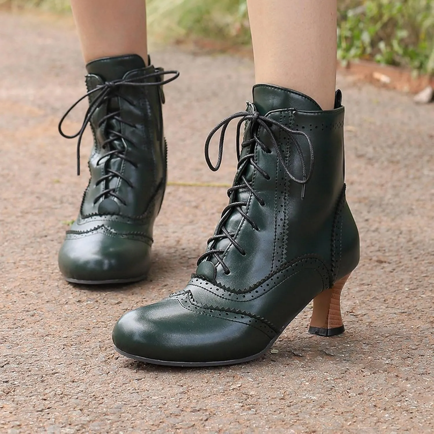 Boots for Women Wide Calf,Vintage Lace Up Victorian Boots Western Kitten Heel Ankle Boots with Zip Party Dance Shoes