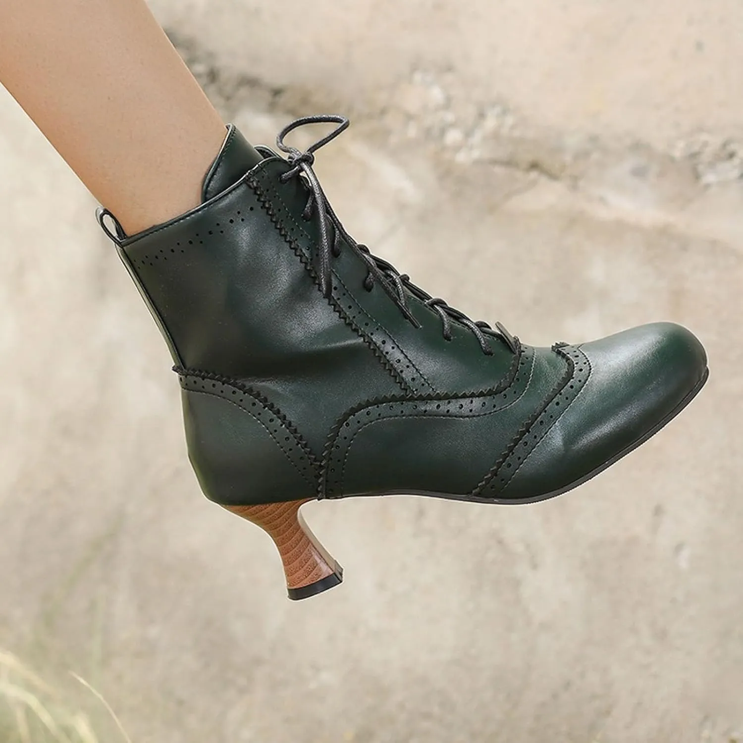 Boots for Women Wide Calf,Vintage Lace Up Victorian Boots Western Kitten Heel Ankle Boots with Zip Party Dance Shoes