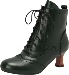 Boots for Women Wide Calf,Vintage Lace Up Victorian Boots Western Kitten Heel Ankle Boots with Zip Party Dance Shoes