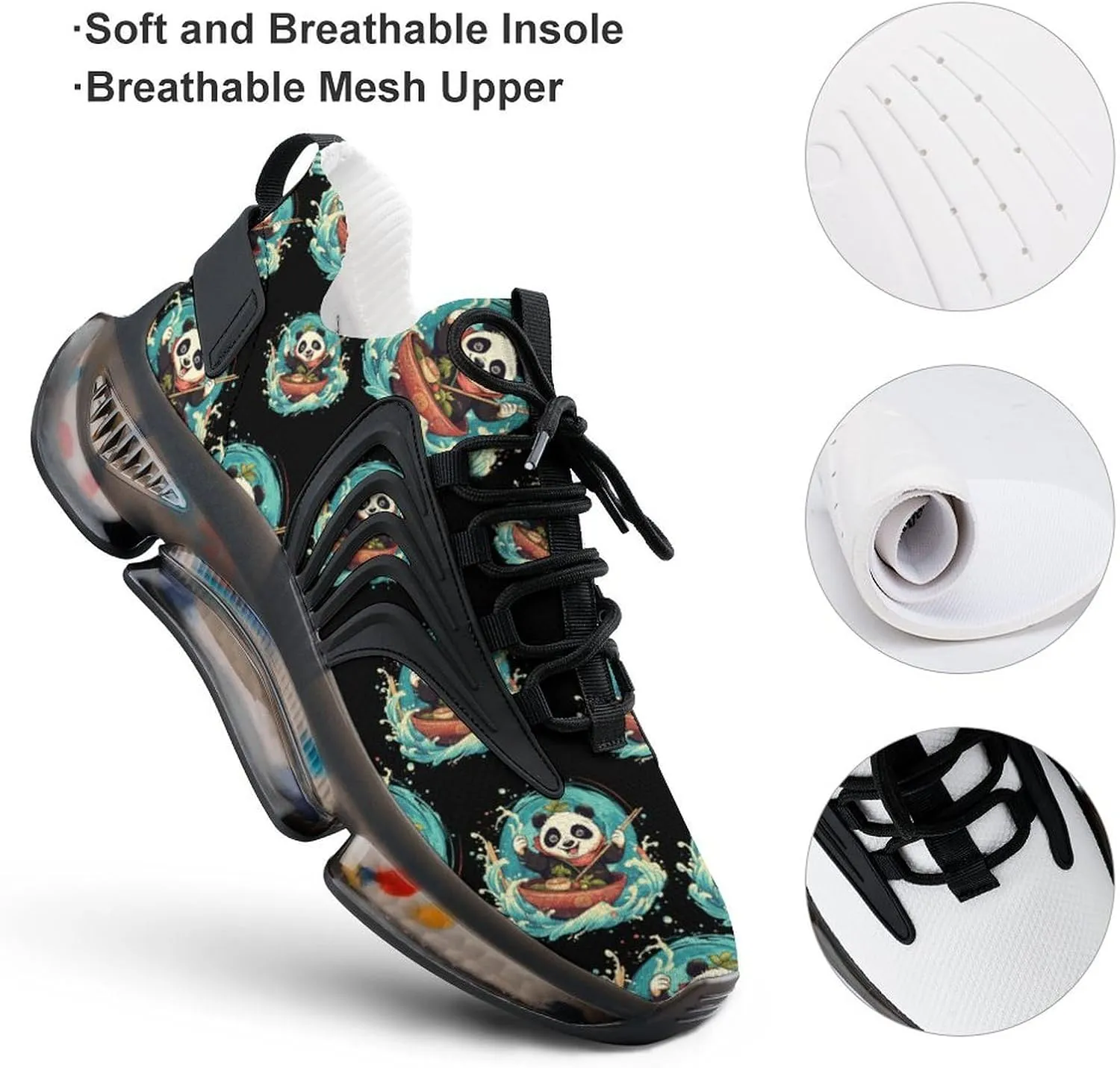 Cute Panda Eating Japanese Ramen Mens Sneakers Running Shoes Lightweight Athletic Shoes for Jogging Walking Gym