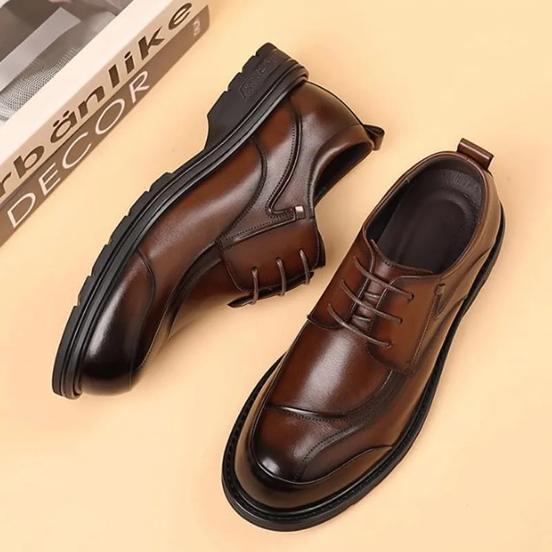 Fashion Plain Toe Lace up Low Top Formal Business Office Derby Shoes Comfortable Round Toe Flat Bottom Non-Slip Slip-On Driving Shoes