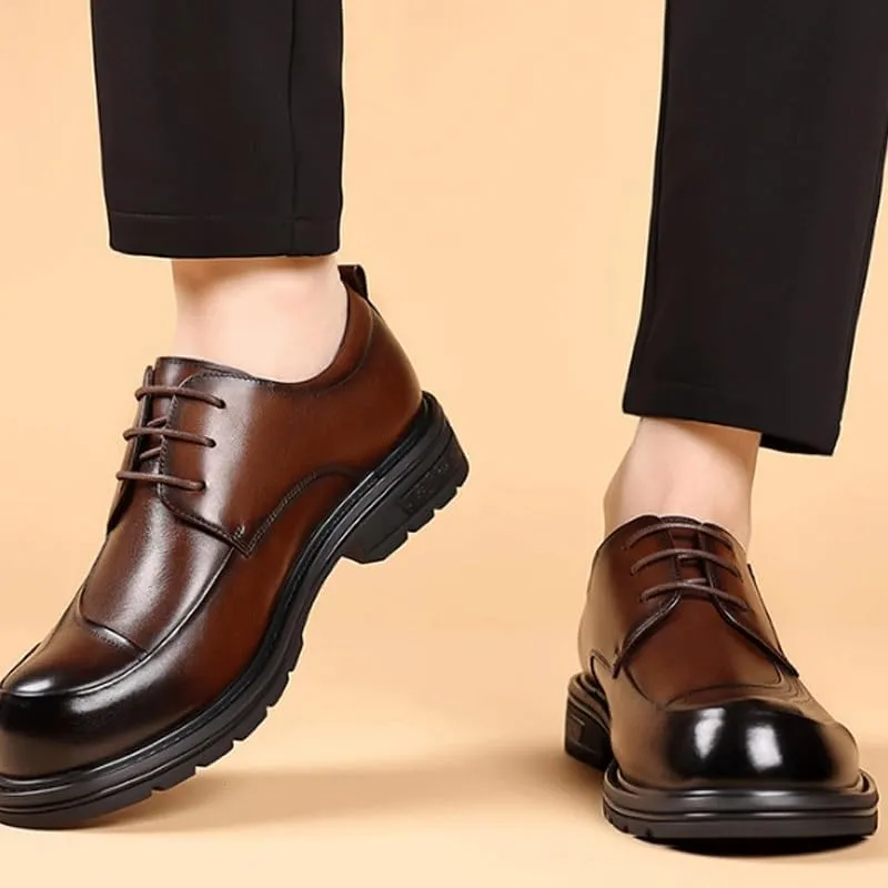 Fashion Plain Toe Lace up Low Top Formal Business Office Derby Shoes Comfortable Round Toe Flat Bottom Non-Slip Slip-On Driving Shoes