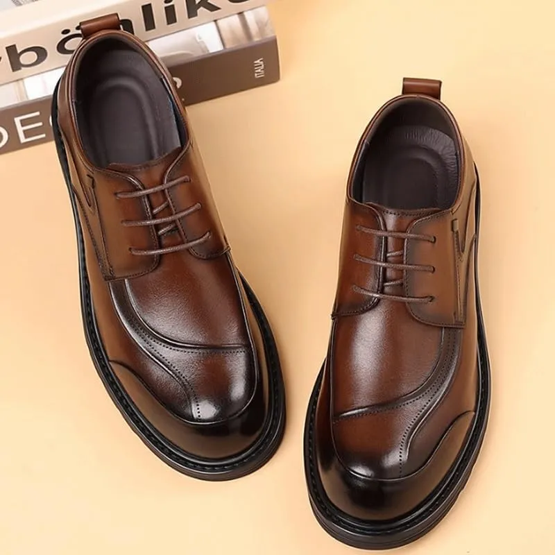 Fashion Plain Toe Lace up Low Top Formal Business Office Derby Shoes Comfortable Round Toe Flat Bottom Non-Slip Slip-On Driving Shoes