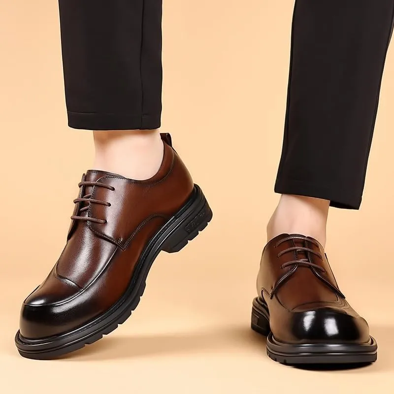Fashion Plain Toe Lace up Low Top Formal Business Office Derby Shoes Comfortable Round Toe Flat Bottom Non-Slip Slip-On Driving Shoes