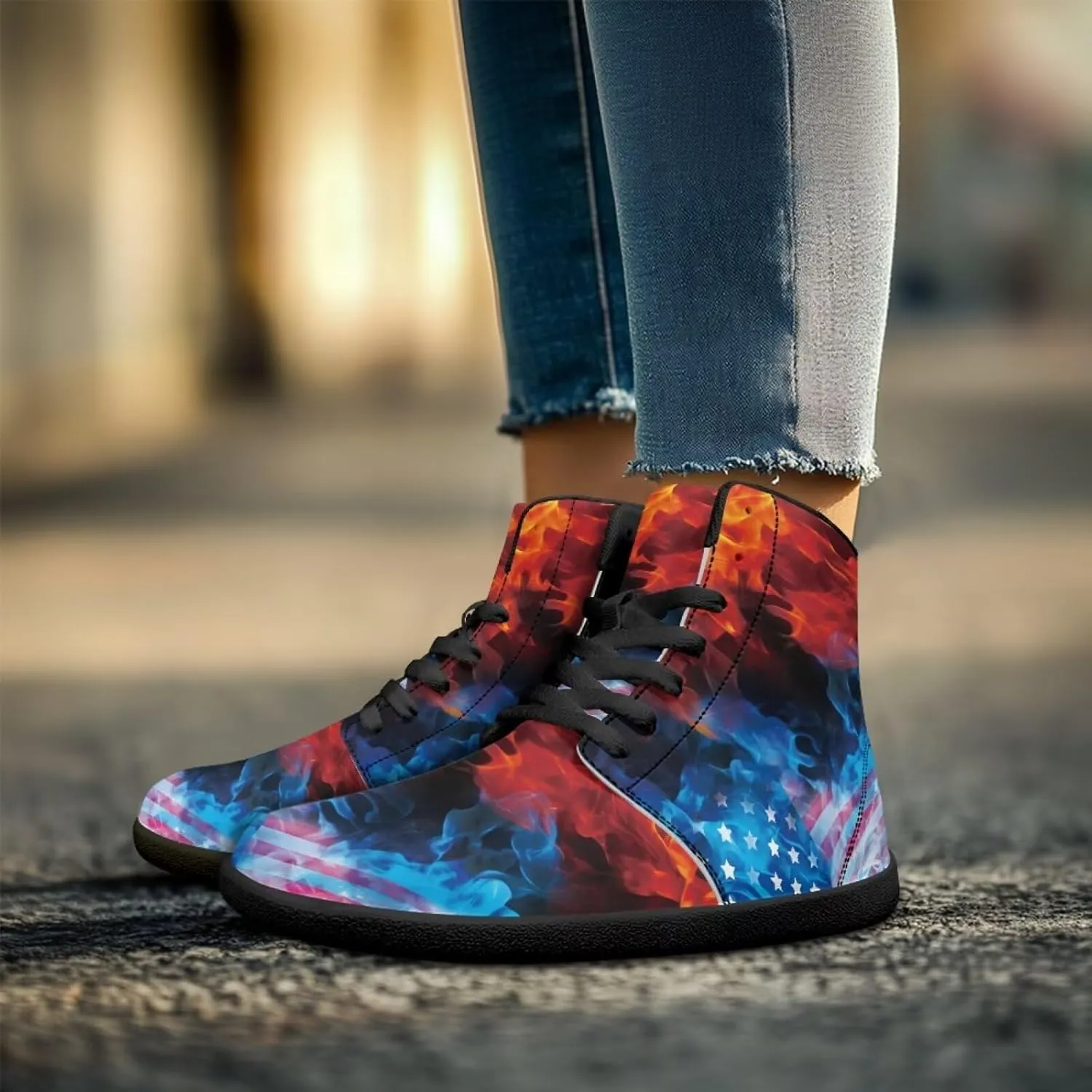 Fire Flame Barefoot Shoes for Men Leather High Top Barefoot Sneaker Wide Toe Box Walking Shoes Zero Drop Sole Minimalist Footwear