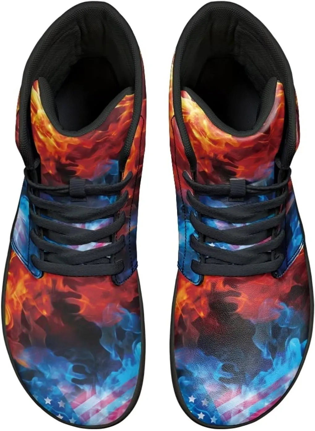 Fire Flame Barefoot Shoes for Men Leather High Top Barefoot Sneaker Wide Toe Box Walking Shoes Zero Drop Sole Minimalist Footwear