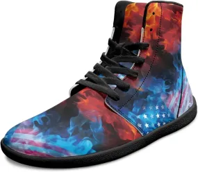 Fire Flame Barefoot Shoes for Men Leather High Top Barefoot Sneaker Wide Toe Box Walking Shoes Zero Drop Sole Minimalist Footwear
