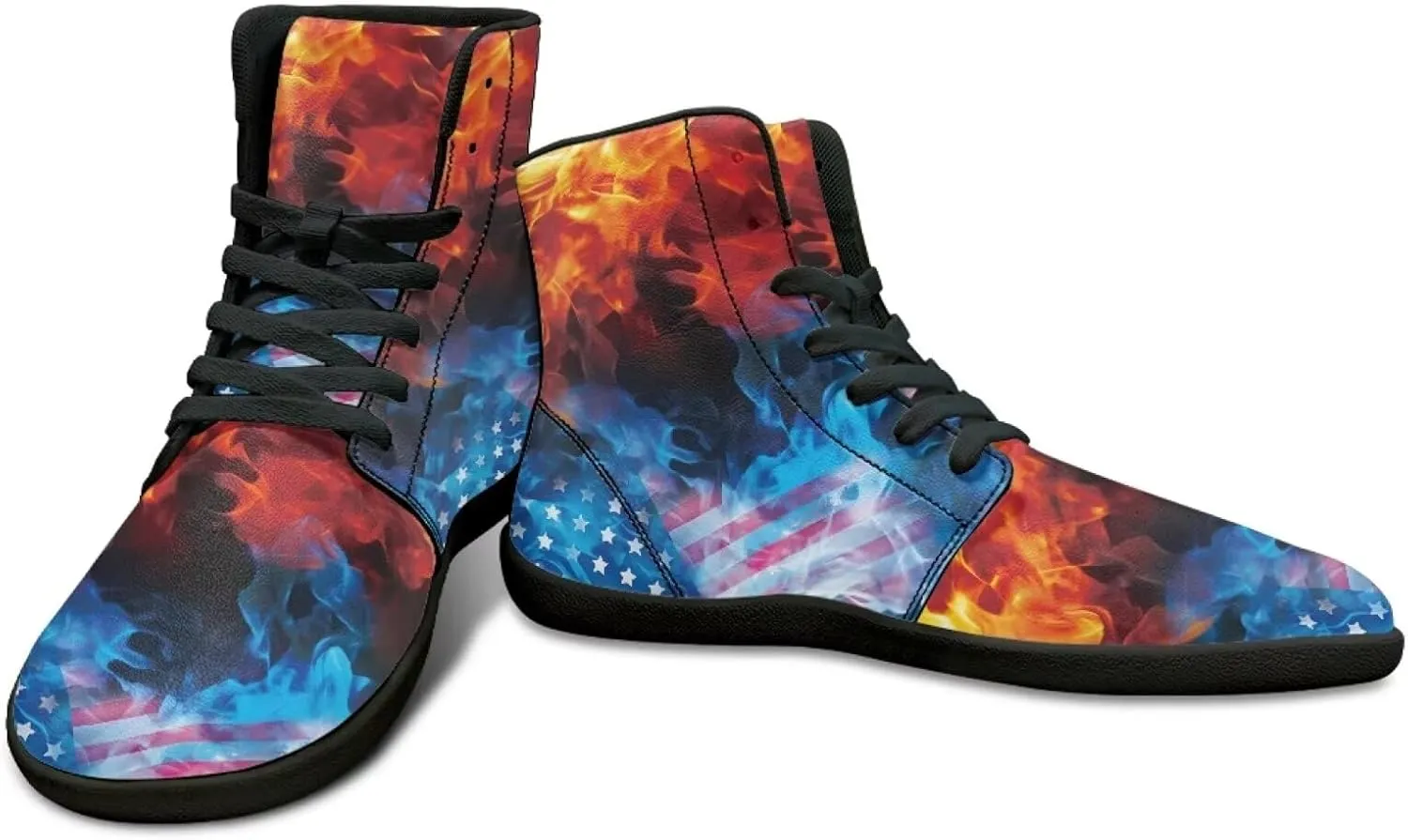 Fire Flame Barefoot Shoes for Men Leather High Top Barefoot Sneaker Wide Toe Box Walking Shoes Zero Drop Sole Minimalist Footwear