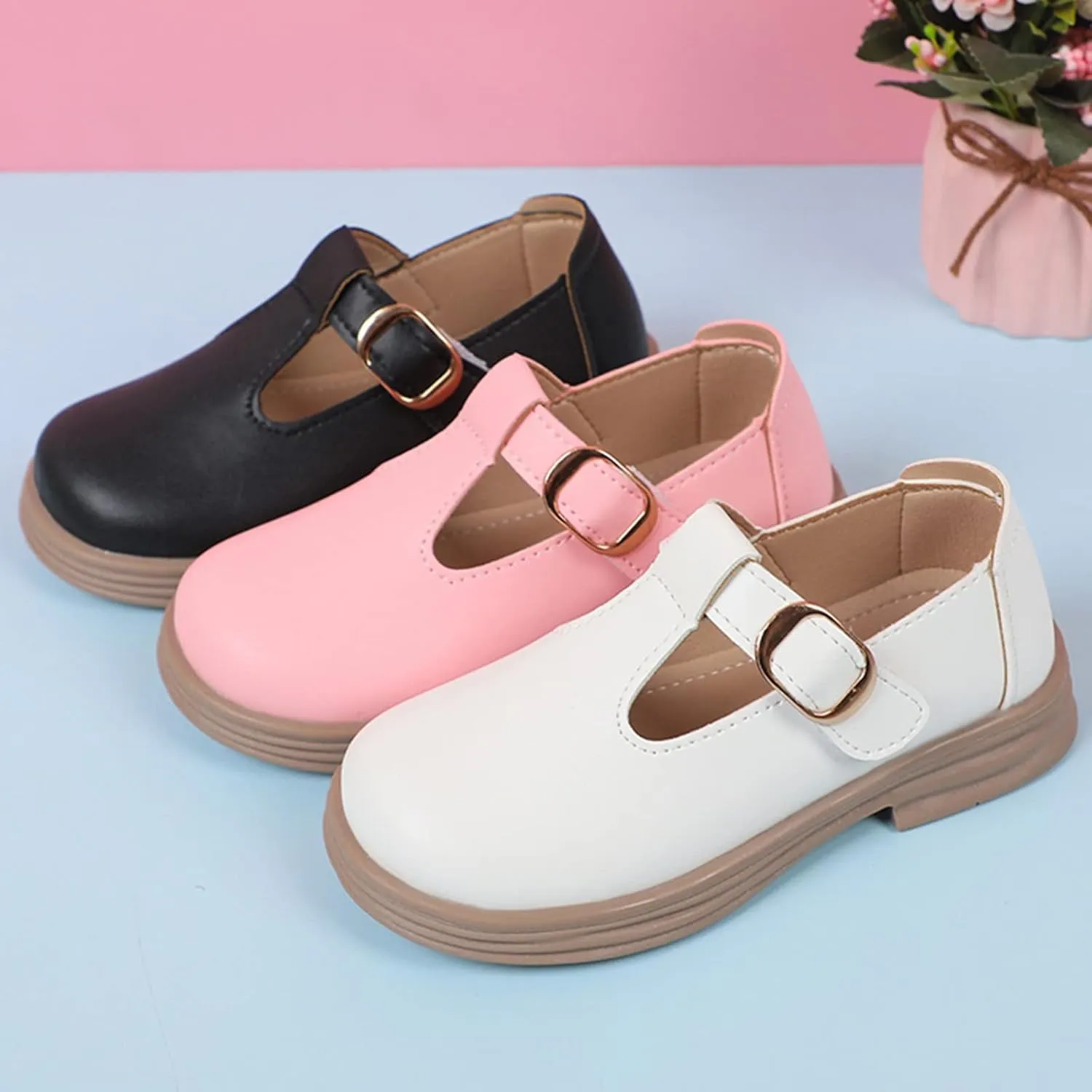 Girls Chunky Heel Mary Jane Dress Shoes School niform T-Strap Ballet Flat Toddler Little Kid Performance Shoes