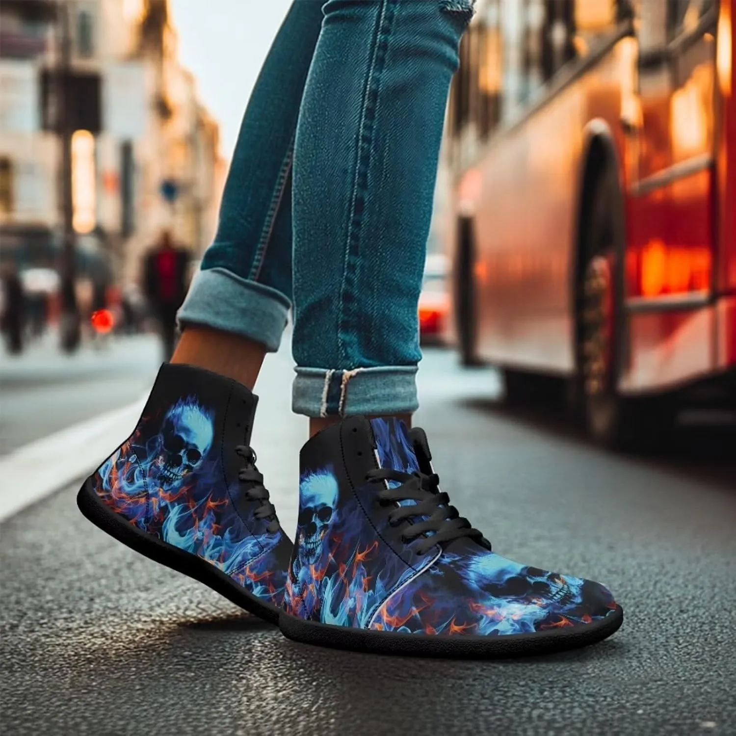 Gothic Skull Barefoot Shoes for Men Women High Top Casual Sport Walking Shoes Non Slip Zero Drop Fashion Sneaker