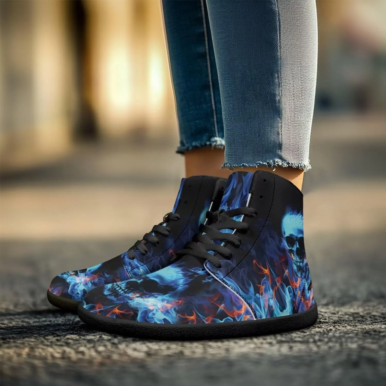 Gothic Skull Barefoot Shoes for Men Women High Top Casual Sport Walking Shoes Non Slip Zero Drop Fashion Sneaker