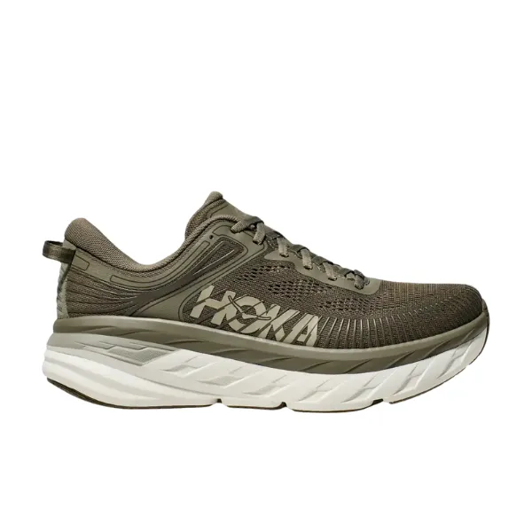 HOKA Mens Bondi 7 Wide Width Running Shoes in Olive - Exceptional Comfort and Support