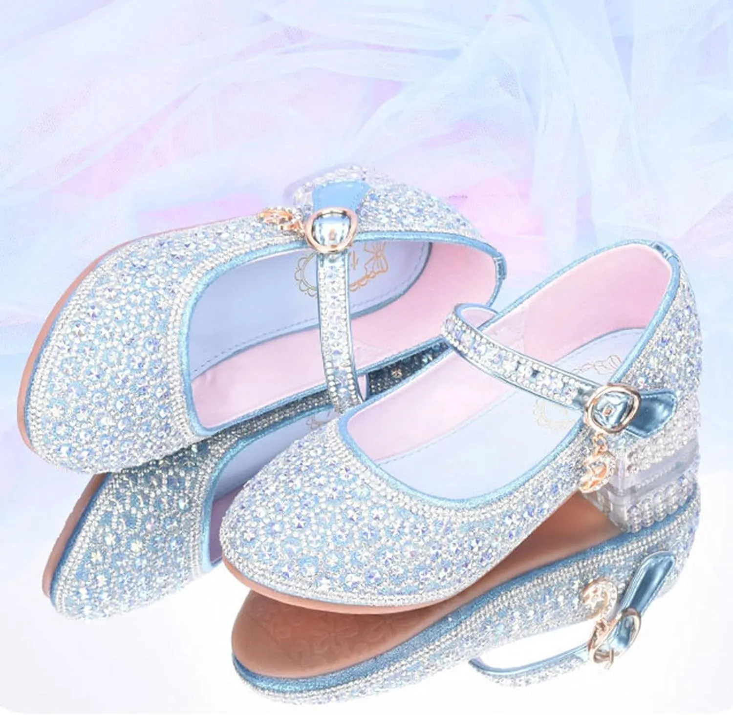 IWIHMIV Toddler Princess Dress Up Shoes Glittler Dress Shoes for Girls Low Heels for Christmas Parties and Holiday