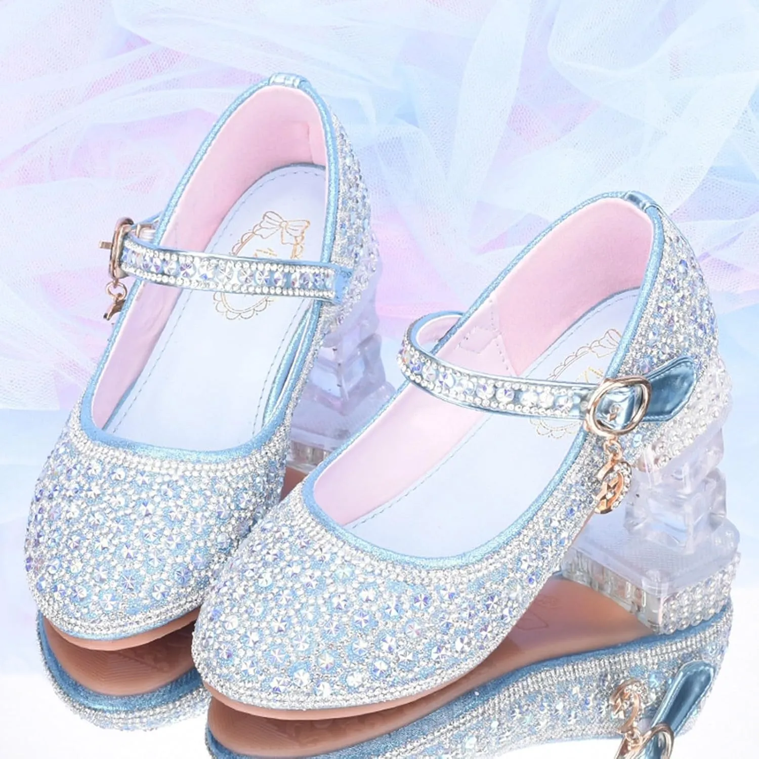 IWIHMIV Toddler Princess Dress Up Shoes Glittler Dress Shoes for Girls Low Heels for Christmas Parties and Holiday