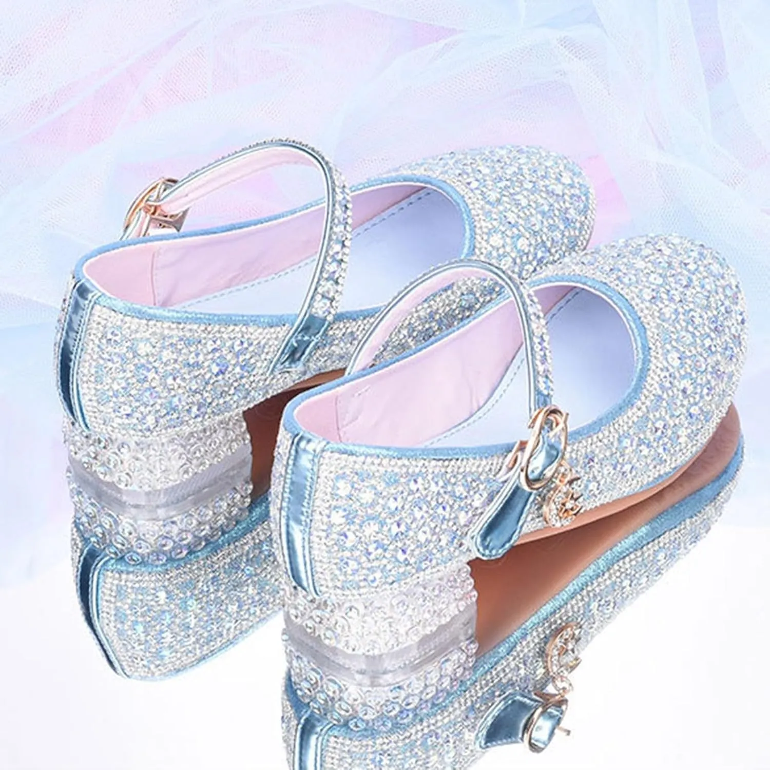 IWIHMIV Toddler Princess Dress Up Shoes Glittler Dress Shoes for Girls Low Heels for Christmas Parties and Holiday