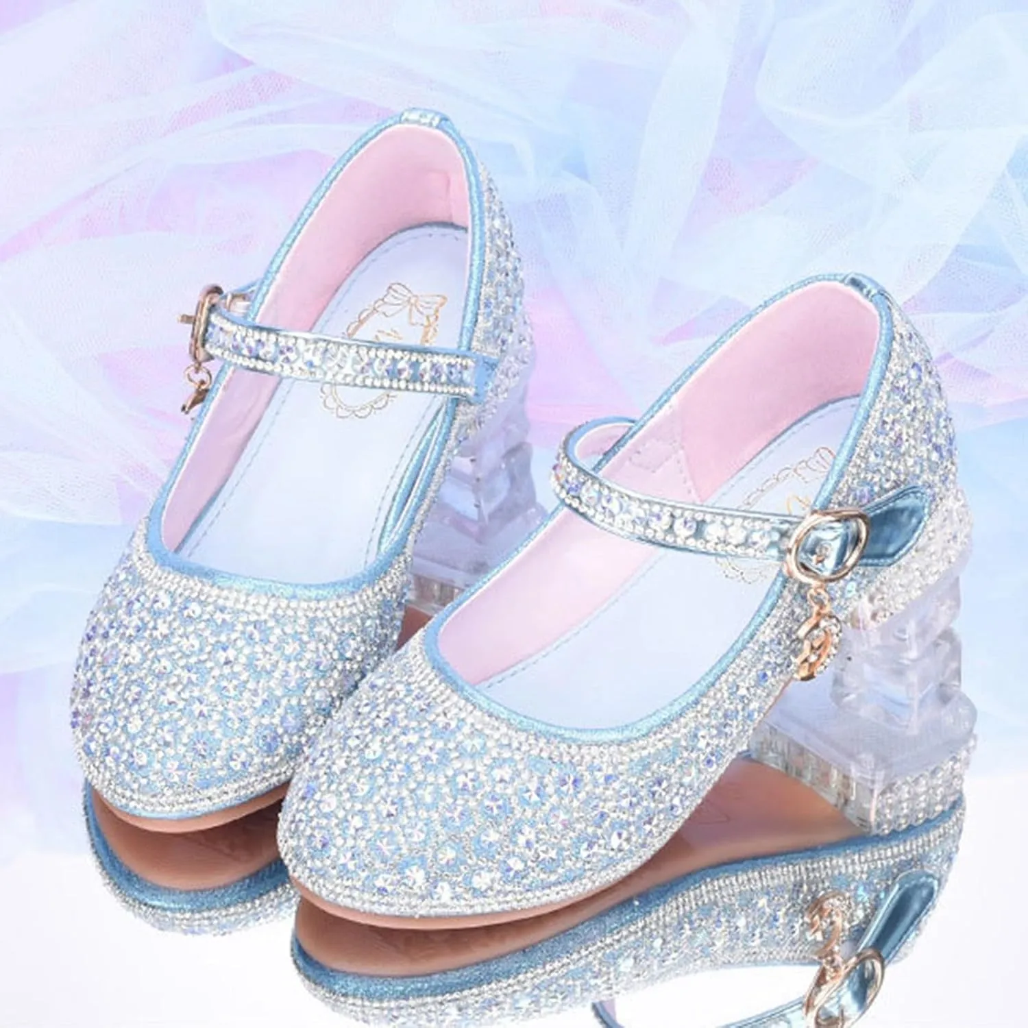 IWIHMIV Toddler Princess Dress Up Shoes Glittler Dress Shoes for Girls Low Heels for Christmas Parties and Holiday