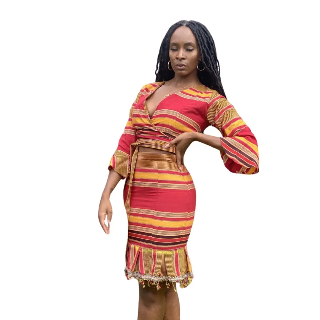 Kirabo Two piece Skirt and Wrap Top Set