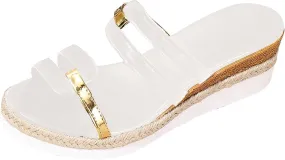Ladies Summer Casual Colour Blocking Soft Leather Woven Straw Bottom Dress Sandals for Women Low Heel Slippers
