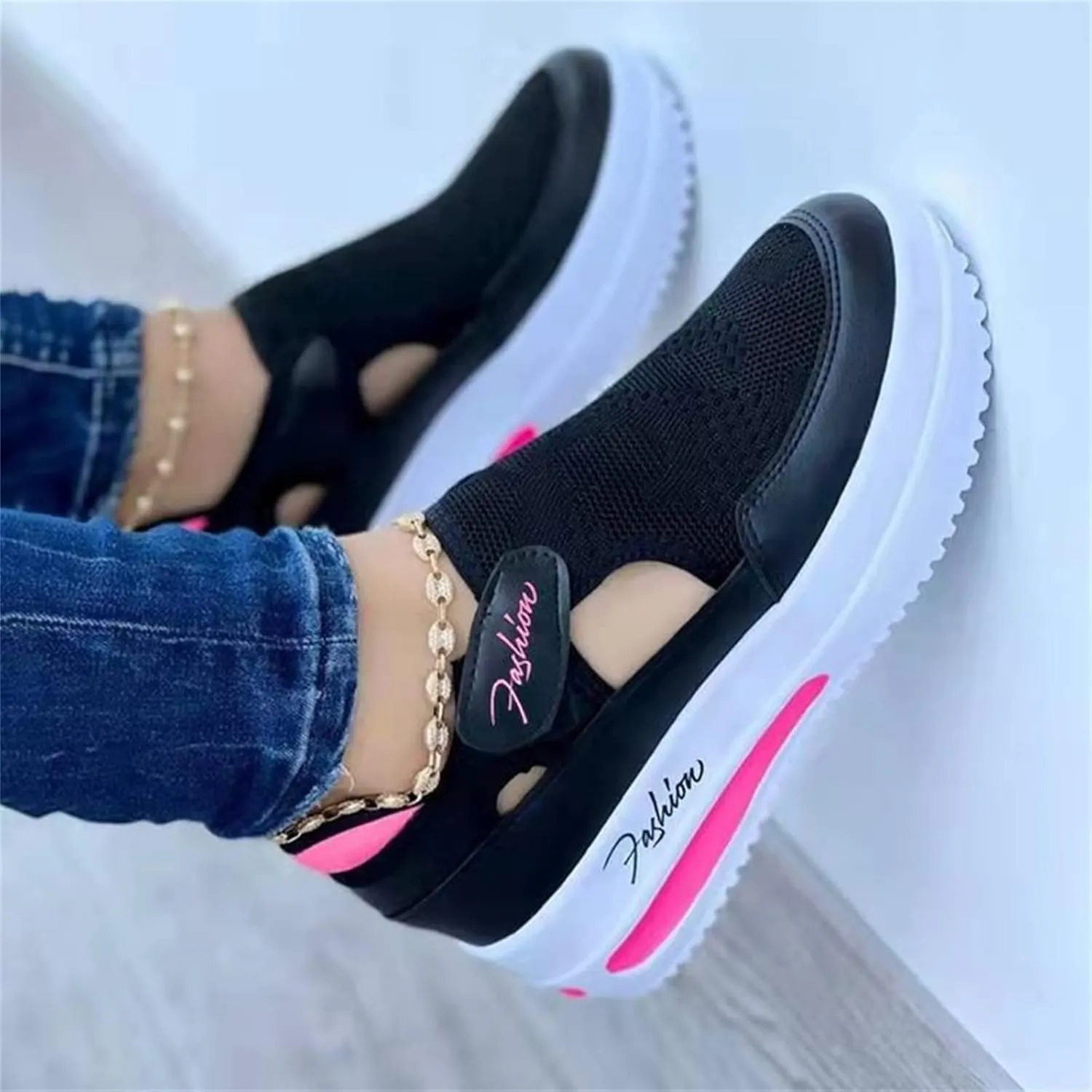 Ladmiple Sneakers For Women Slip On Wide Width Casual Lace Up Walking Shoes Dressy Summer Fashion Platform Flats Loafers