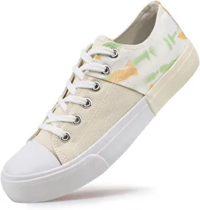 LUMUBBY Women's Canvas Fashion Sneakers, Red, Casual, Walking, Flat Sole, Lace-Up, All Seasons