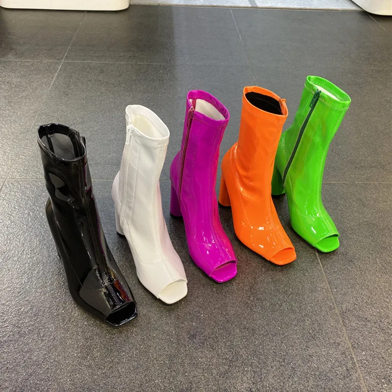 LUXE SEVEN DESIGN PEEP TOE ANKLE BOOTS