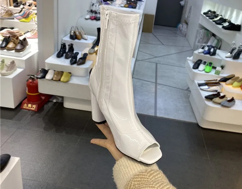 LUXE SEVEN DESIGN PEEP TOE ANKLE BOOTS