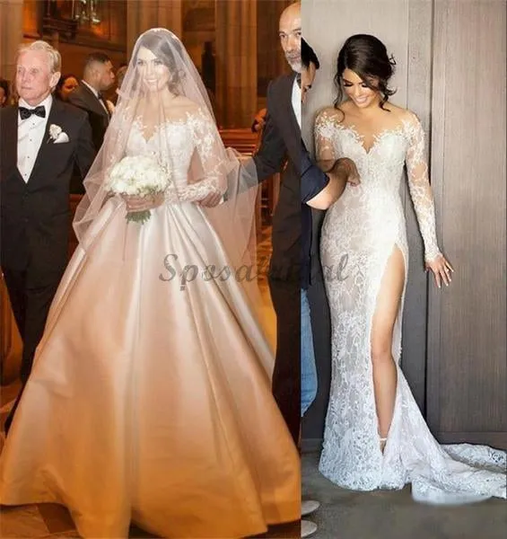 Luxury Lace Side-slit Mermaid with Detachable A-line Satin Wedding Dress, PD0223