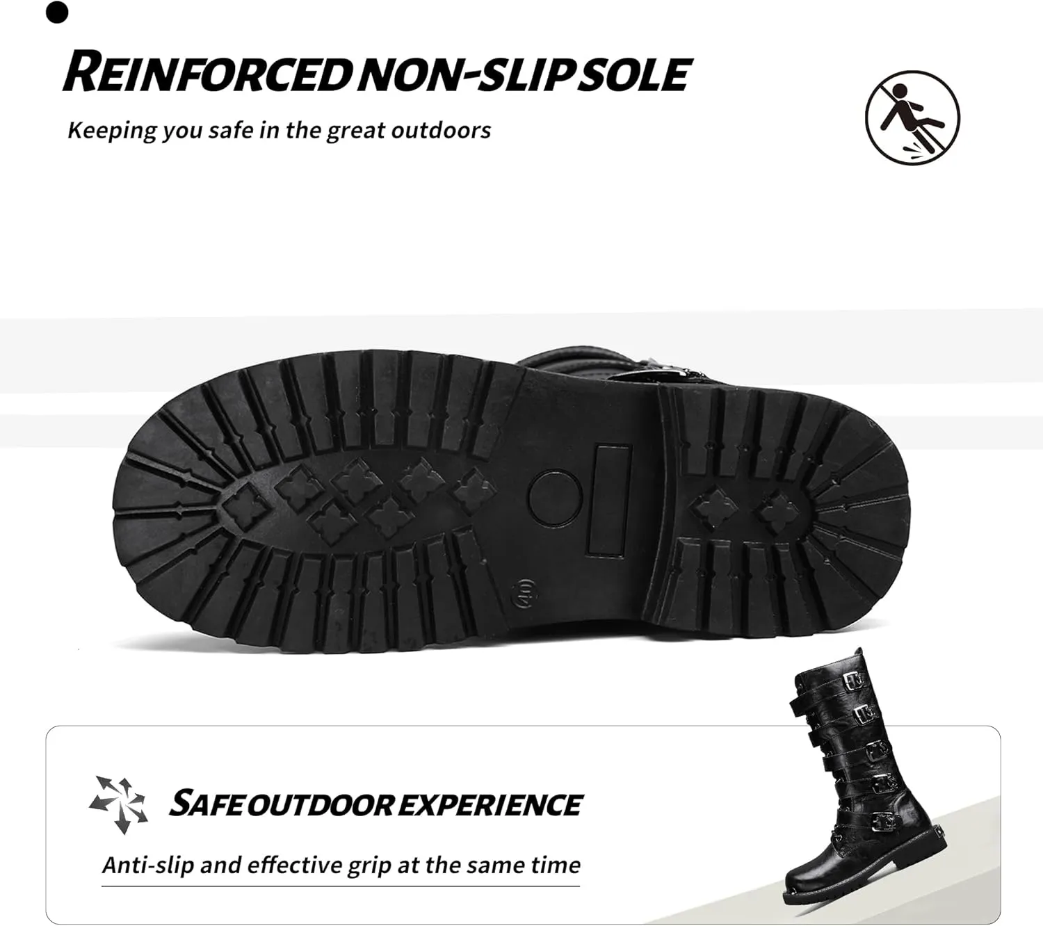 Mens Black Cool Style Eye Catching Buckle Closure High Top Leather Motorcycle Boots Waterproof Non Slip Wear Resistant Durable Stitching Shoes Body Lightweight And Soft Shoes