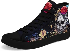 Men's Skull Canvas High Top Shoes Classic Fashion High Top Sneakers Unisex Casual Lace Up Tennis Shoes