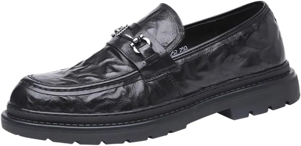 Men's Wedding Slip-On Shoes Leather Oxford Dress Shoes Formal Business Loafers Platform Comfortable Round Toe Non Slip Office