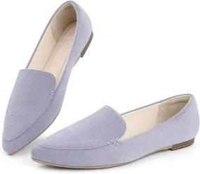 MUSSHOE Loafers for Women Comfortable Pointed Toe Memory Foam Women's Loafers, Grey suede1 9
