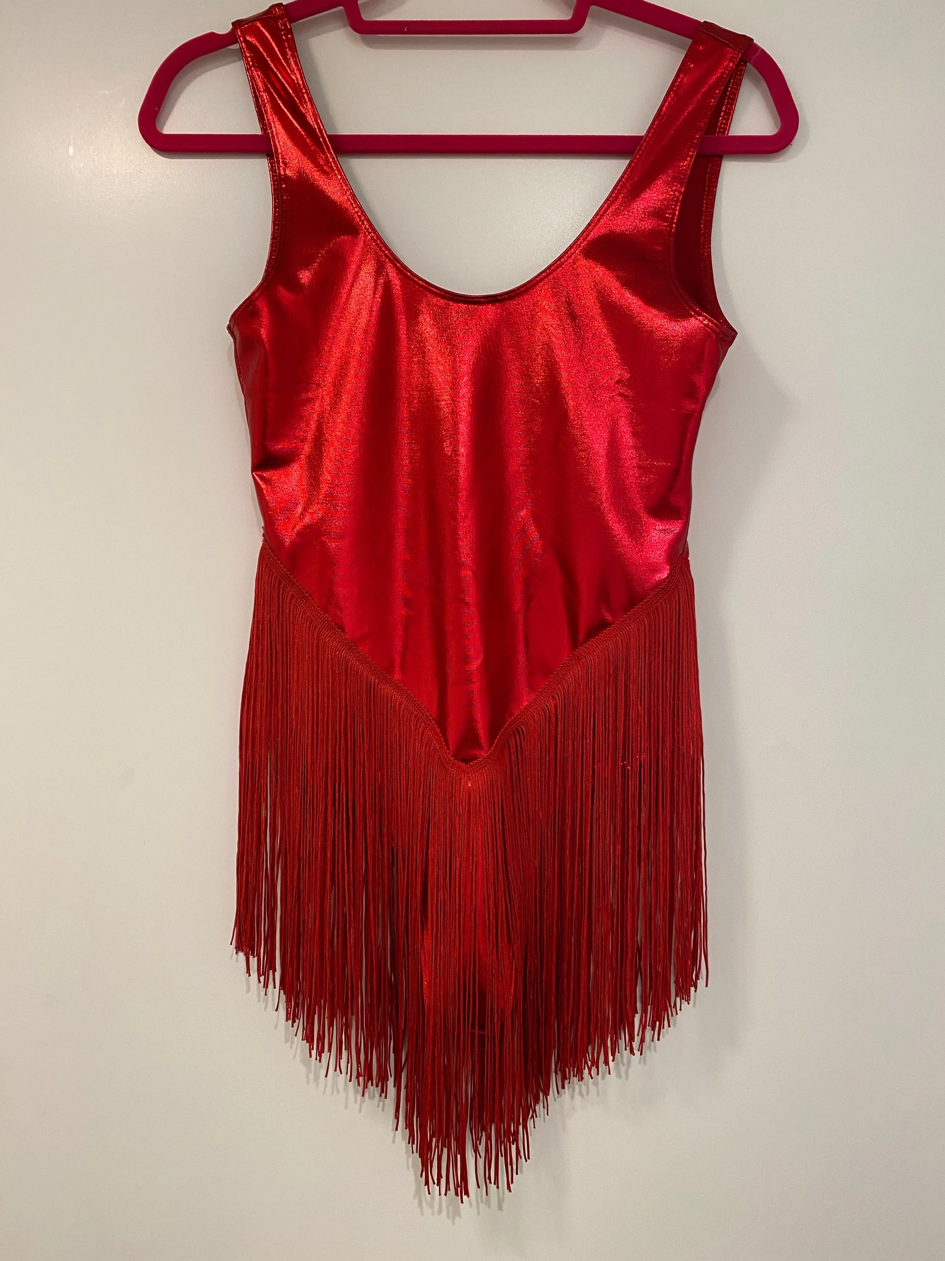 'Roller Derby' Red Shiny Spandex Fringed Unitard