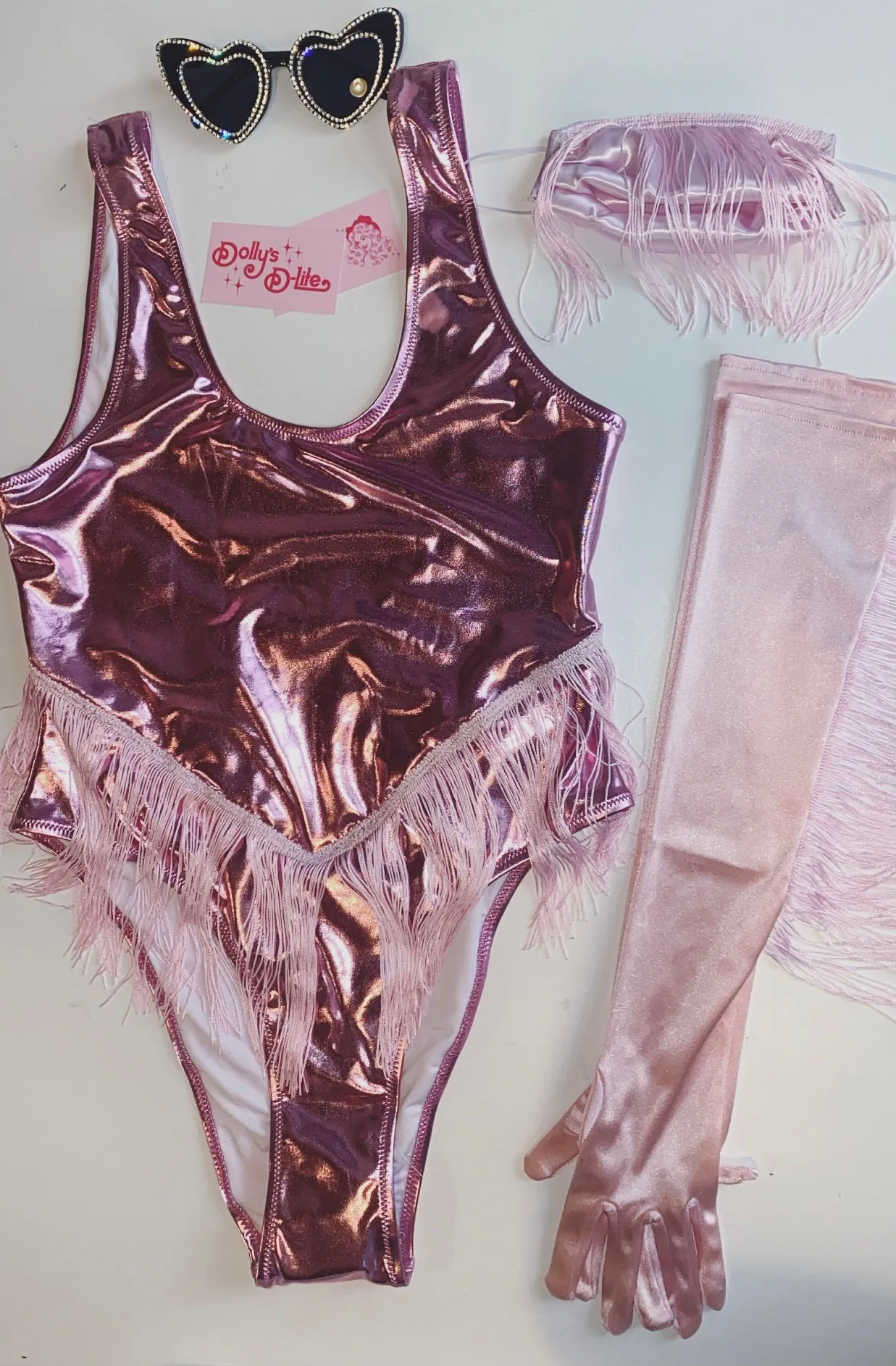 'Roller Derby' Red Shiny Spandex Fringed Unitard