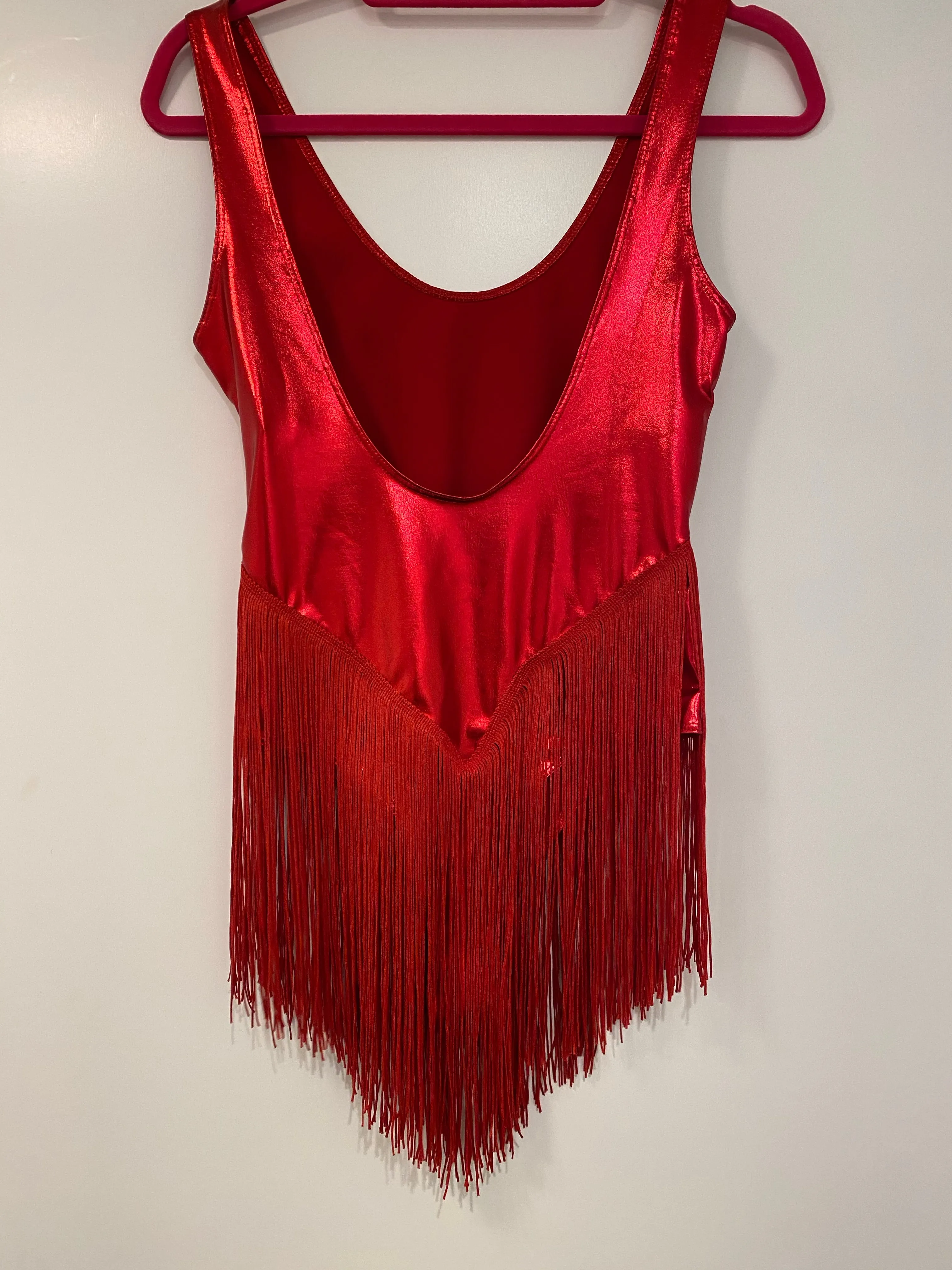 'Roller Derby' Red Shiny Spandex Fringed Unitard