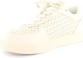 Sam Edelman Emma Warm Ecru Lace Up Rounded Toe Woven Detailed Low Top Sneakers